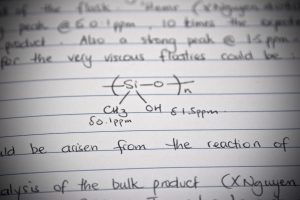 Handwritten entry in a science lab notebook