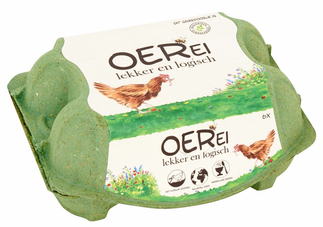 Image of a box of'Primordial' Oer eggs, where the chickens have been fed insects
