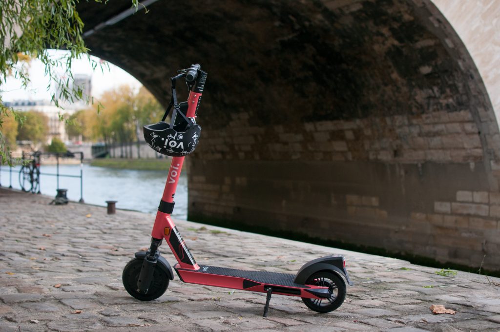 A photo of a Voi scooter.