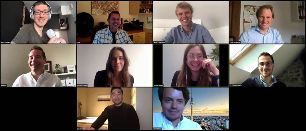 A screen capture of team members at Partech having a videoconferencing meeting