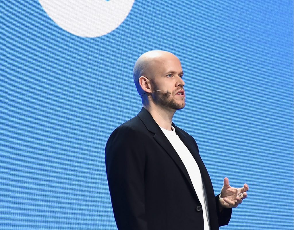 Daniel Ek, the founder of Spotify, speaking on stage