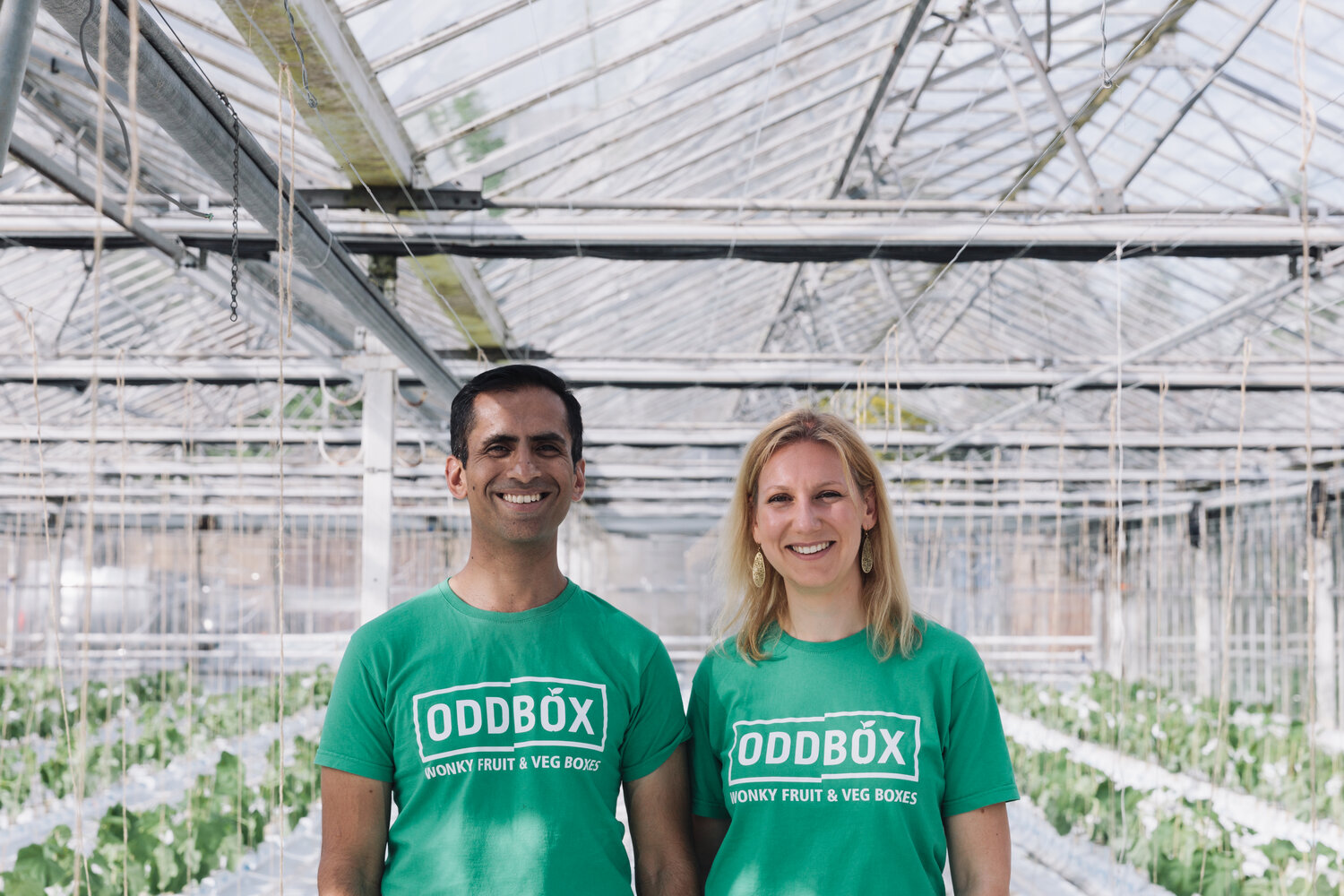 Photo of Deepak Ravindran and Emilie Vanpoperinghe, cofounders of B Corp Oddbox