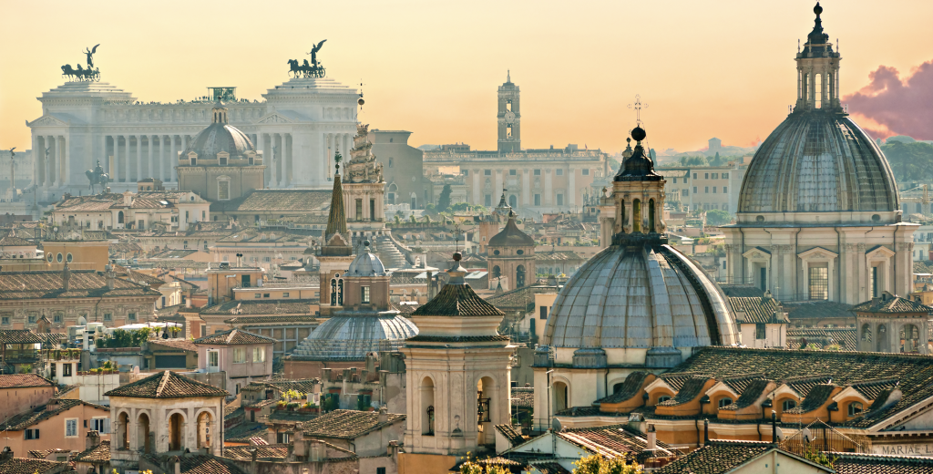 An image of Rome, Italy with the Victor Emmanuel II National Monument in the distance