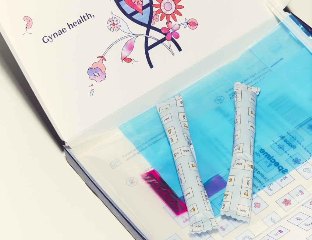 An image of Daye's at-home vaginal microbiome testing kit. It features two tampons in their wrappers