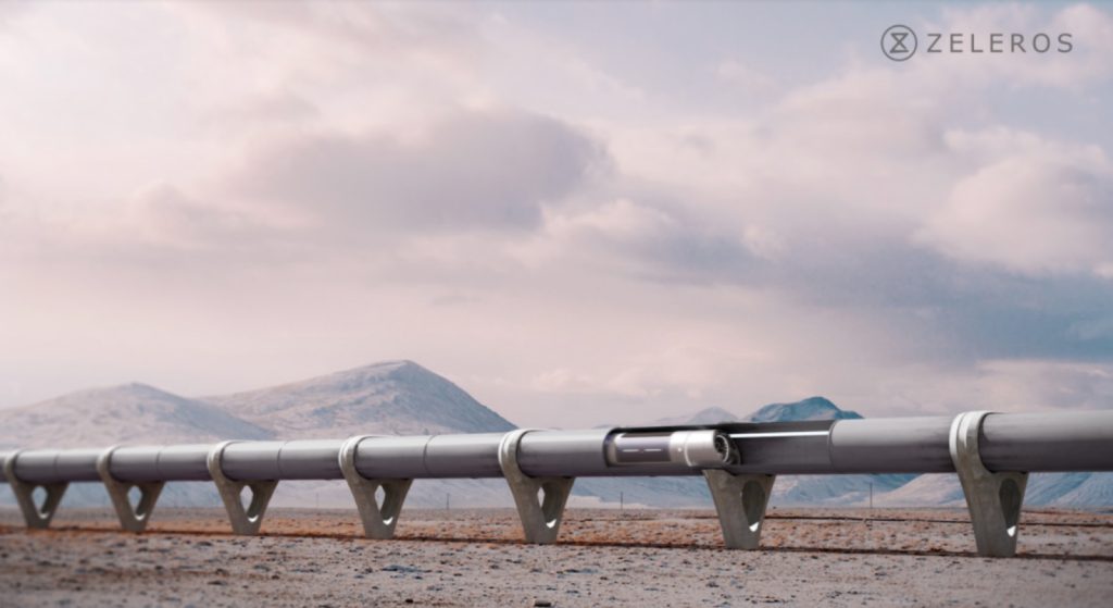 Una representación de un artista de relaciones públicas del Hyperloop de Geleros en España